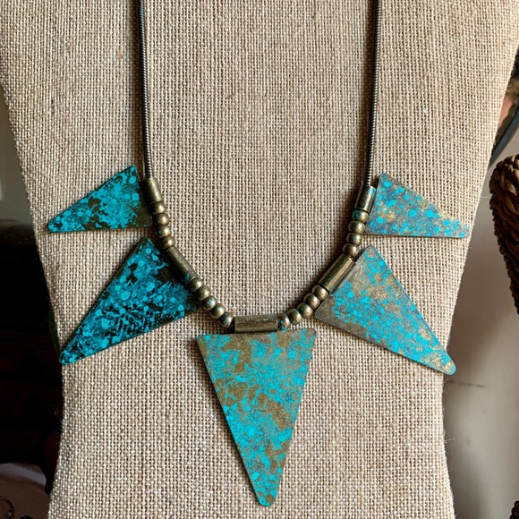 Handmade Brass Patina Triangle/Pyramid Necklace - Picture 1 of 7